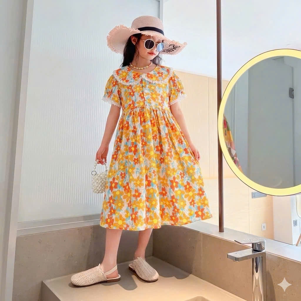 VÁY LANH HOA BÉ GÁI MÙA HÈ TỪ 3-9 TUỔI