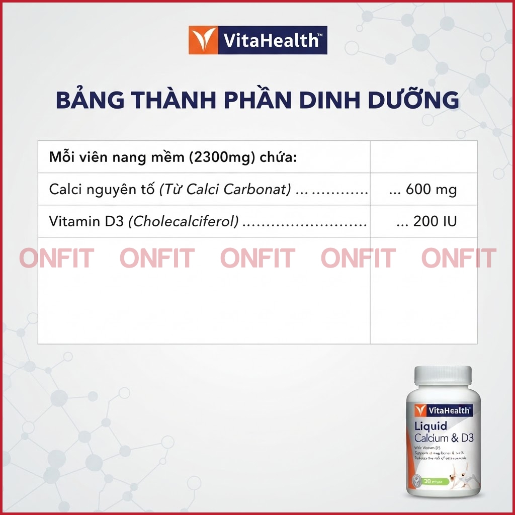 Viên Canxi D3 K2 VitaHealth Liquid Calcium & D3 (30 Viên)