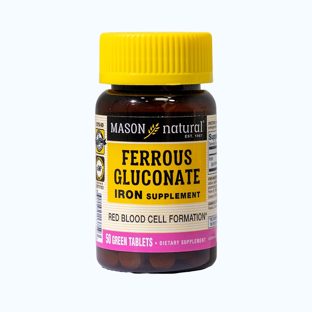 Viên uống Sắt hữu cơ Mason Natural Ferrous Gluconate – Hỗ trợ bổ sung sắt, giúp giảm nguy cơ thiếu máu do thiếu sắt (Hộp 50 viên)