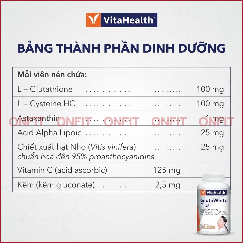 Viên Hỗ Trợ Sáng Da VitaHealth GlutaWhite Plus (30 Viên)