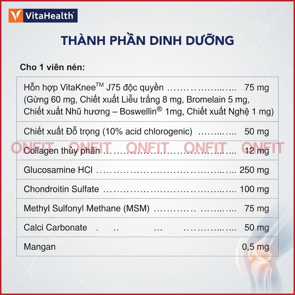 Viên Hỗ Trợ Xương Sụn Khớp VitaHealth Knee Support (60 Viên)