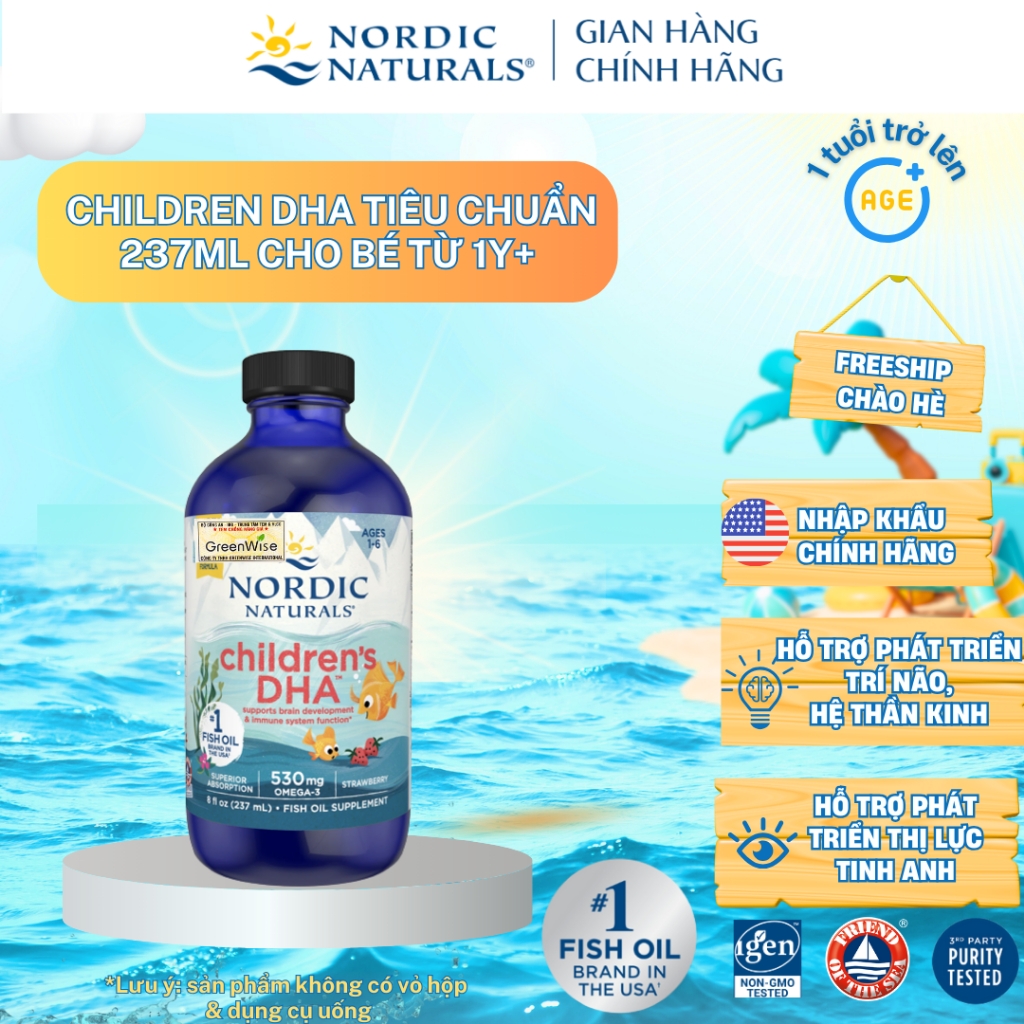 Siro Dầu Cá Vị Dâu Cho Bé Từ 1 Tuổi Nordic Naturals Children's DHA 237ml