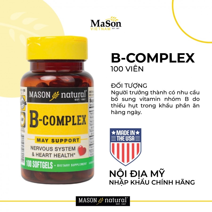 Viên uống bổ sung Vitamin B hoàn chỉnh, Mason Natural B-Complex, 100 viên