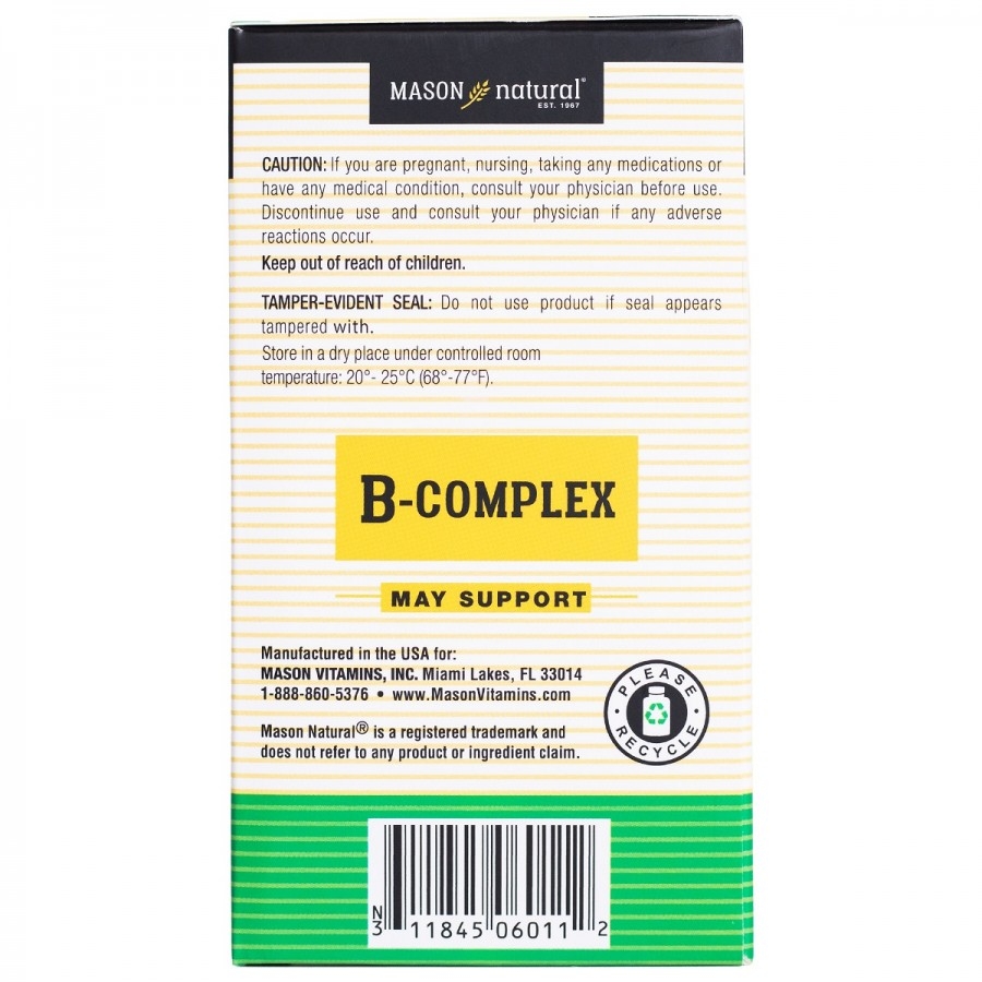 Viên uống bổ sung Vitamin B hoàn chỉnh, Mason Natural B-Complex, 100 viên