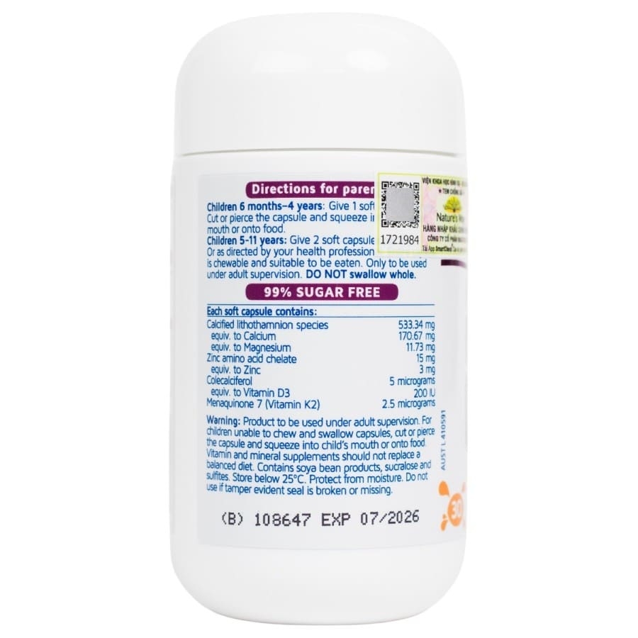 Nature's Way Kids Smart Bursts Liquid Algae Calcium With Magnesium + Zinc 30 viên