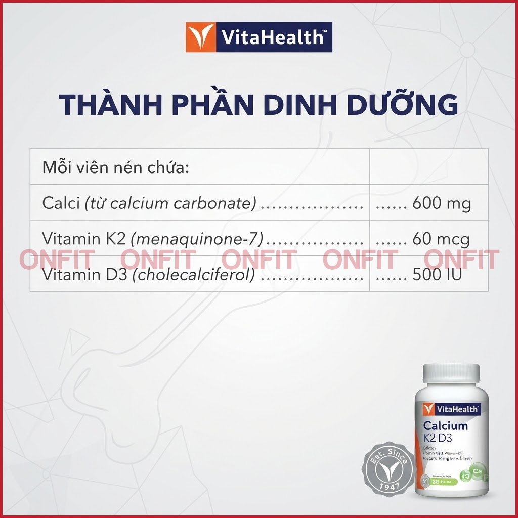 VitaHealth Calcium K2 D3 (30 Viên)
