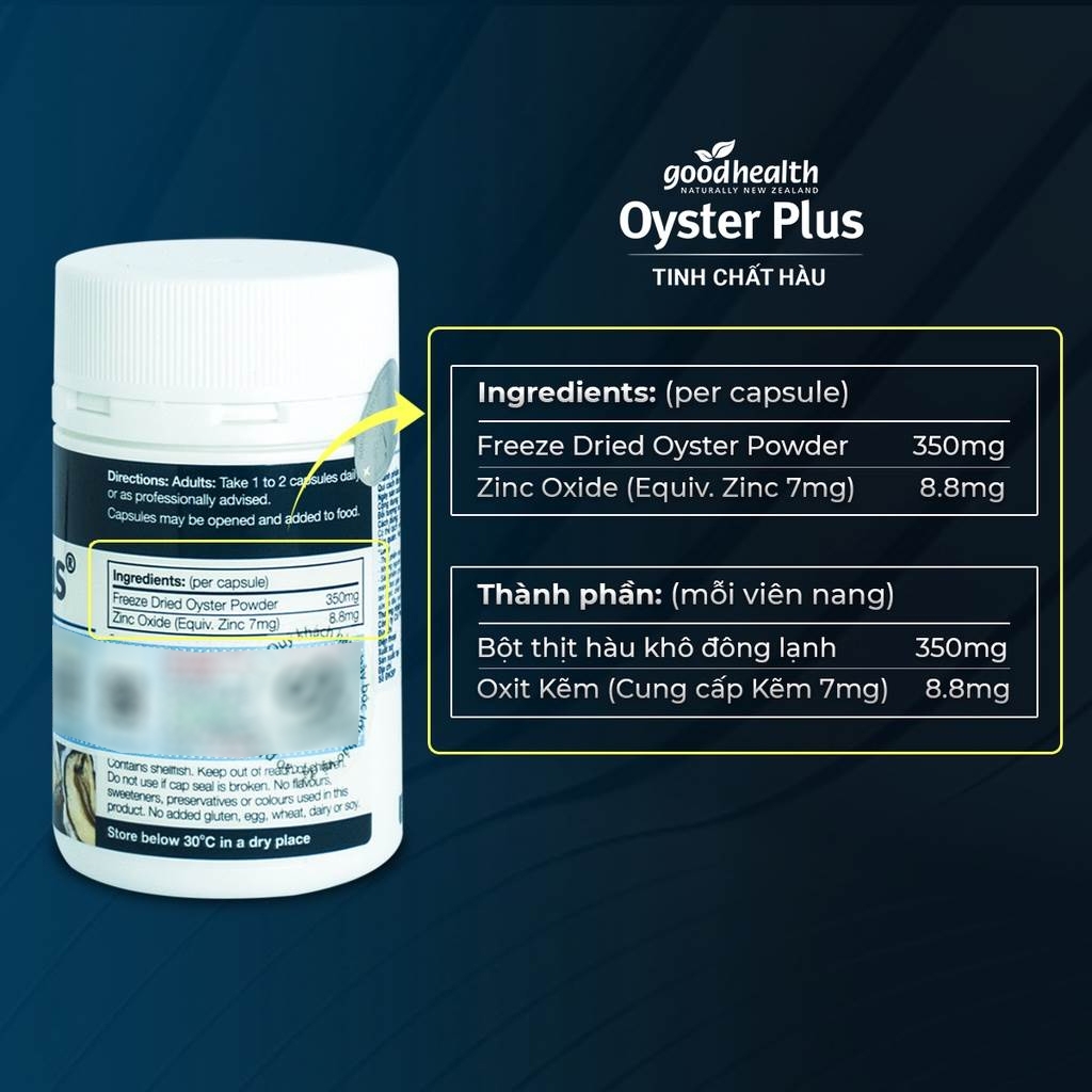 Viên Tăng Cường Sinh Lực Phái Nam Oyster Plus Goodhealth (60 viên) Bổ Sung Hàu và Kẽm