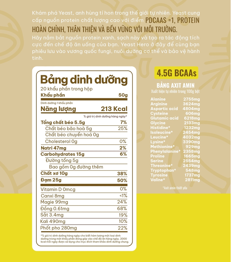 Bột đạm Yeast Hero Overnight Protein, hộp 20 gói