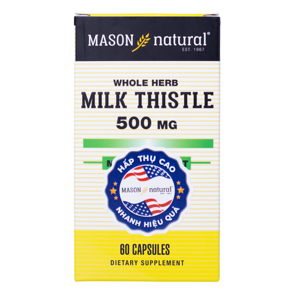 Viên uống Mason Natural Milk Thistle 500mg hỗ trợ giải độc bảo vệ sức khỏe gan, 60 viên