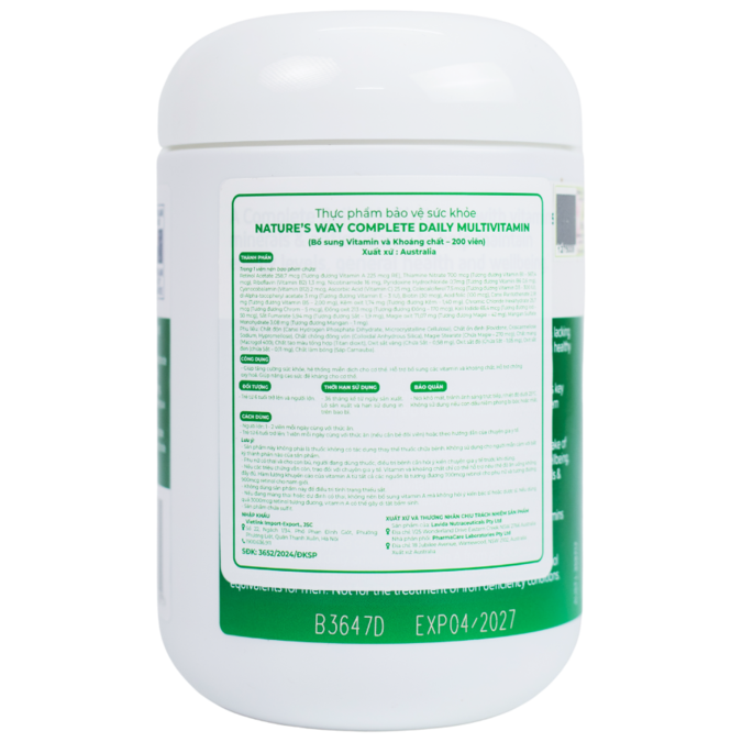 Viên uống Nature’s Way Complete Daily Multivitamin Bổ Sung Vitamin và Khoáng Chất 200 Viên