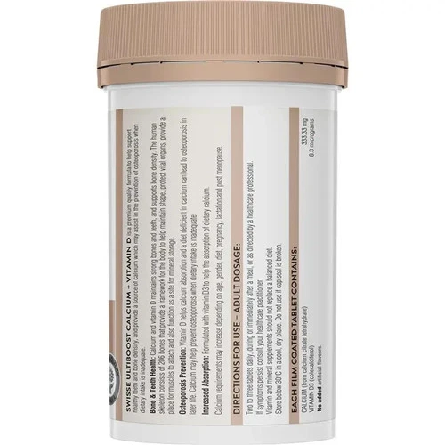 Viên uống SWISSE Ultiboost Calcium + Vitamin D giúp hỗ trợ giảm nguy cơ loãng xương (Hộp 150 viên)