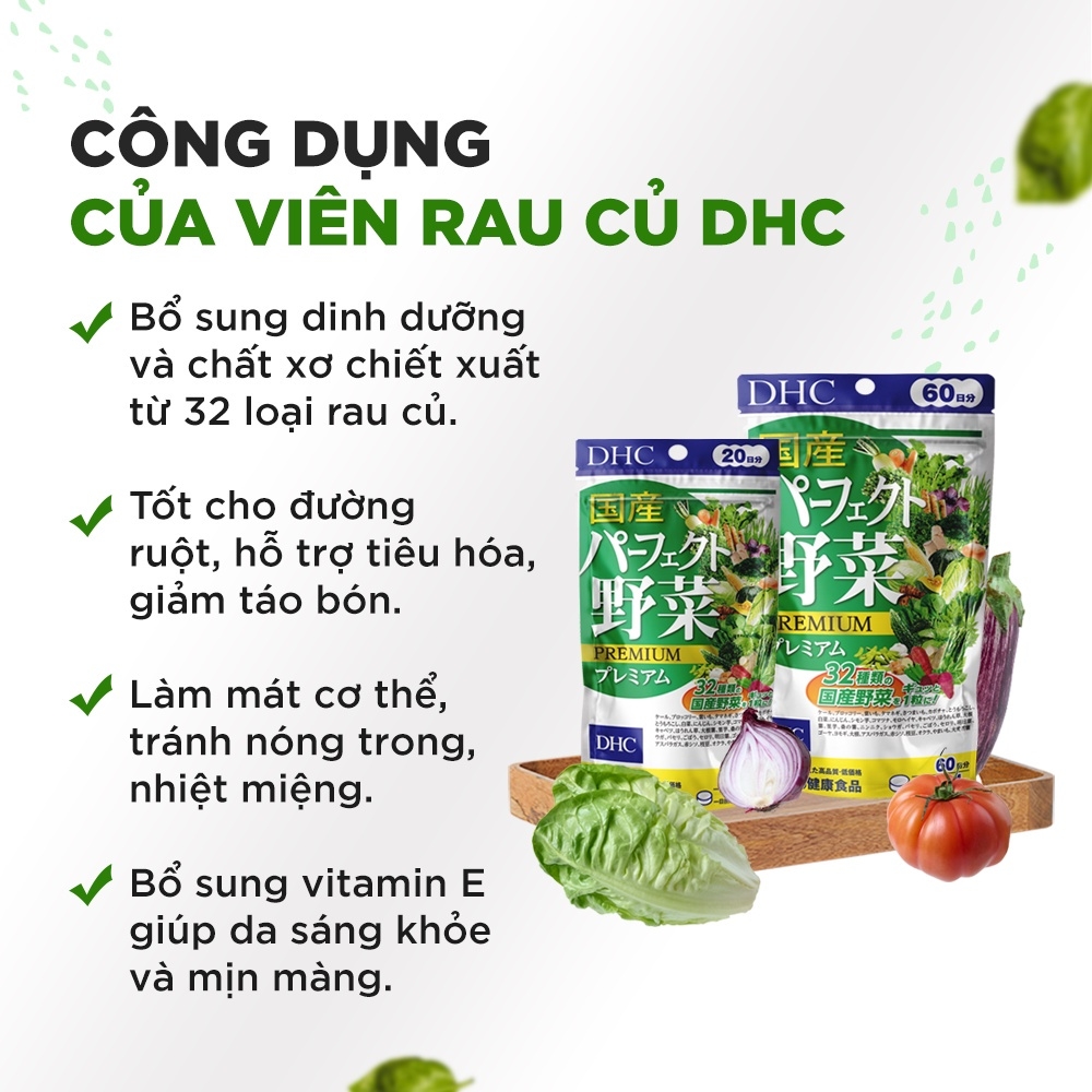 Viên uống DHC Perfect Vegetable - Premium Japanese Harvest bổ sung rau, củ, vitamin E, lợi khuẩn hỗ trợ tăng cường tiêu hóa (120 viên)