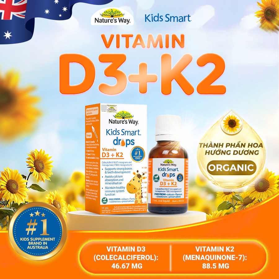 Siro D3 K2 Cho Bé Nature's Way Vitamin D3 K2 Organic (11ml)