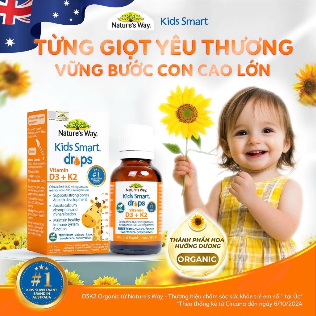 Siro D3 K2 Cho Bé Nature's Way Vitamin D3 K2 Organic (11ml)