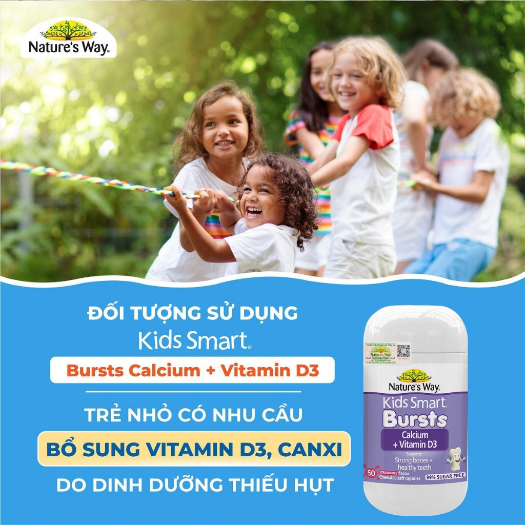 Nature’s Way Kids Smart Calcium + Vitamin D3 Burstlets 50 Viên