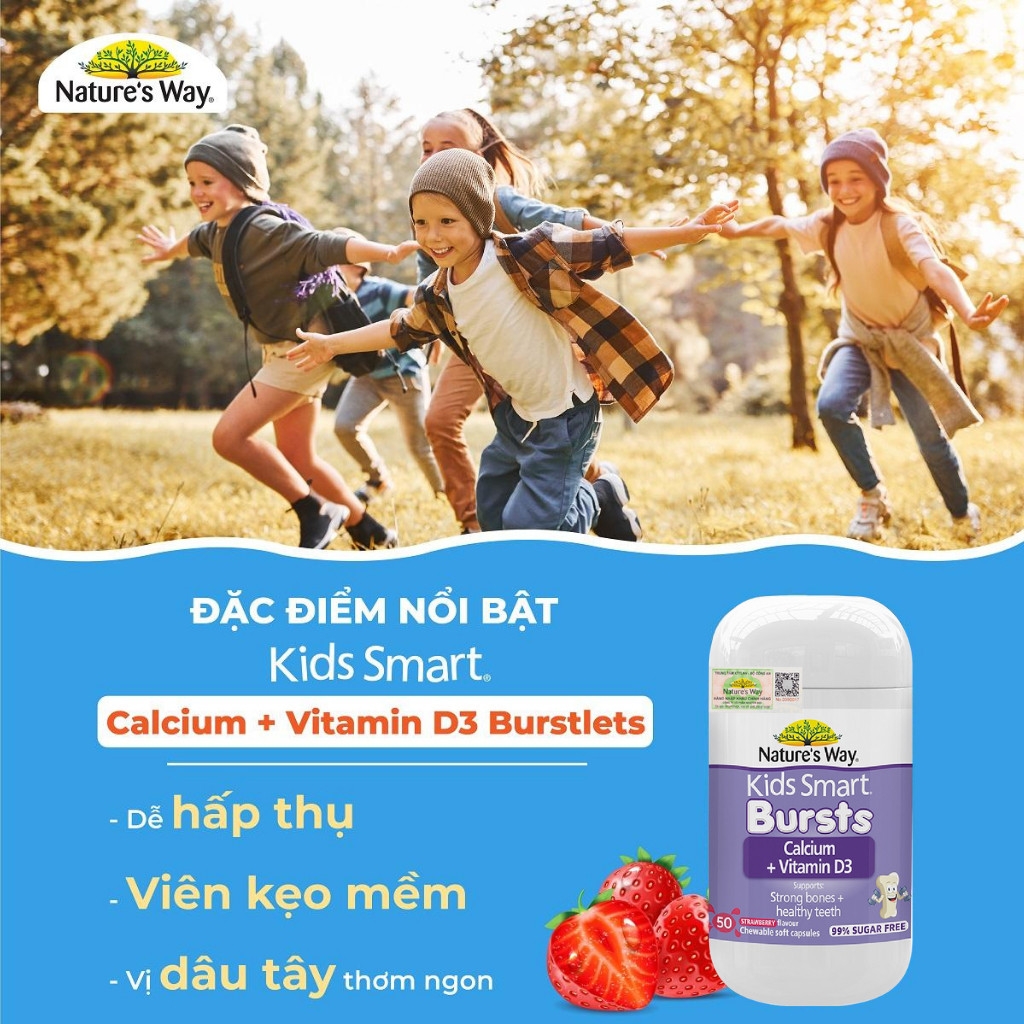 Nature’s Way Kids Smart Calcium + Vitamin D3 Burstlets 50 Viên