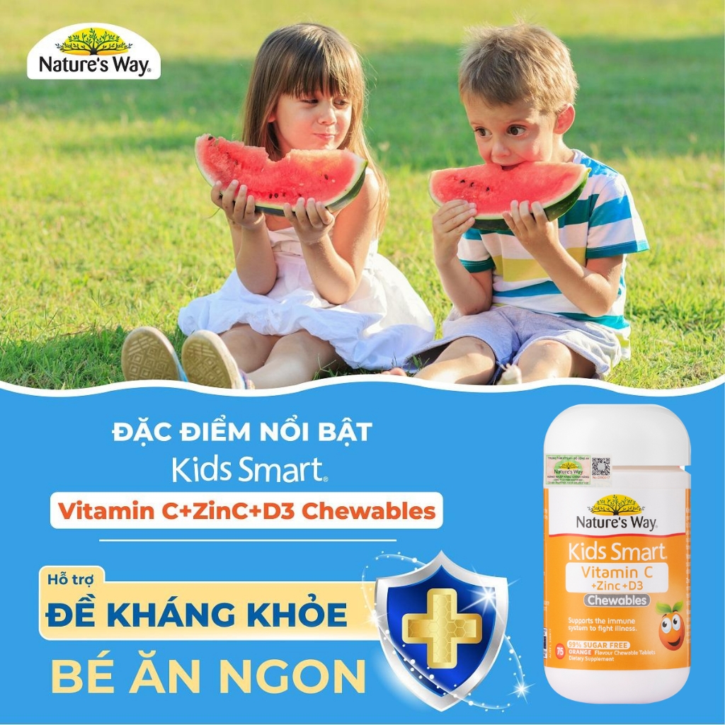 Nature’s Way Kids Smart Vitamin C+ZinC+D3 Chewable Tablets 75 Viên