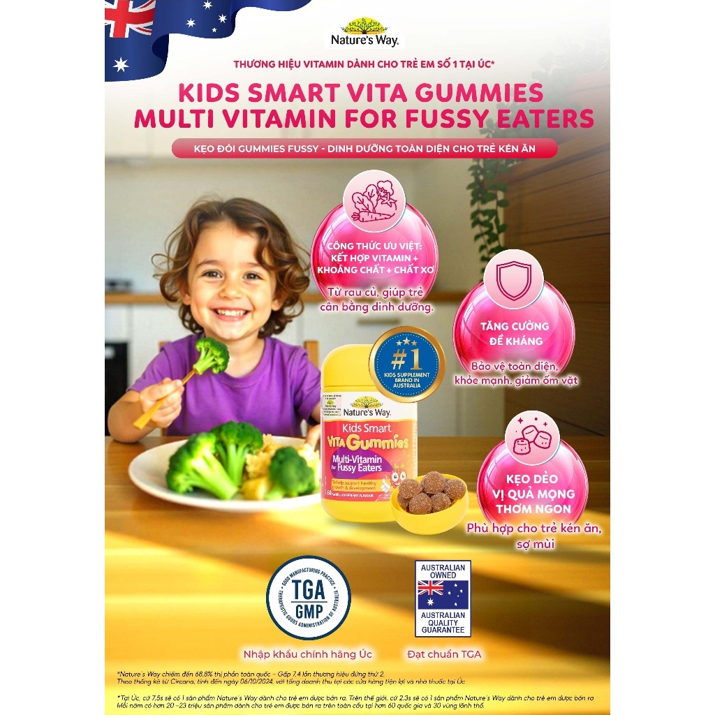 Nature's Way Kids Smart Vita Gummies Multi Vitamin Fussy Eaters 60 Viên