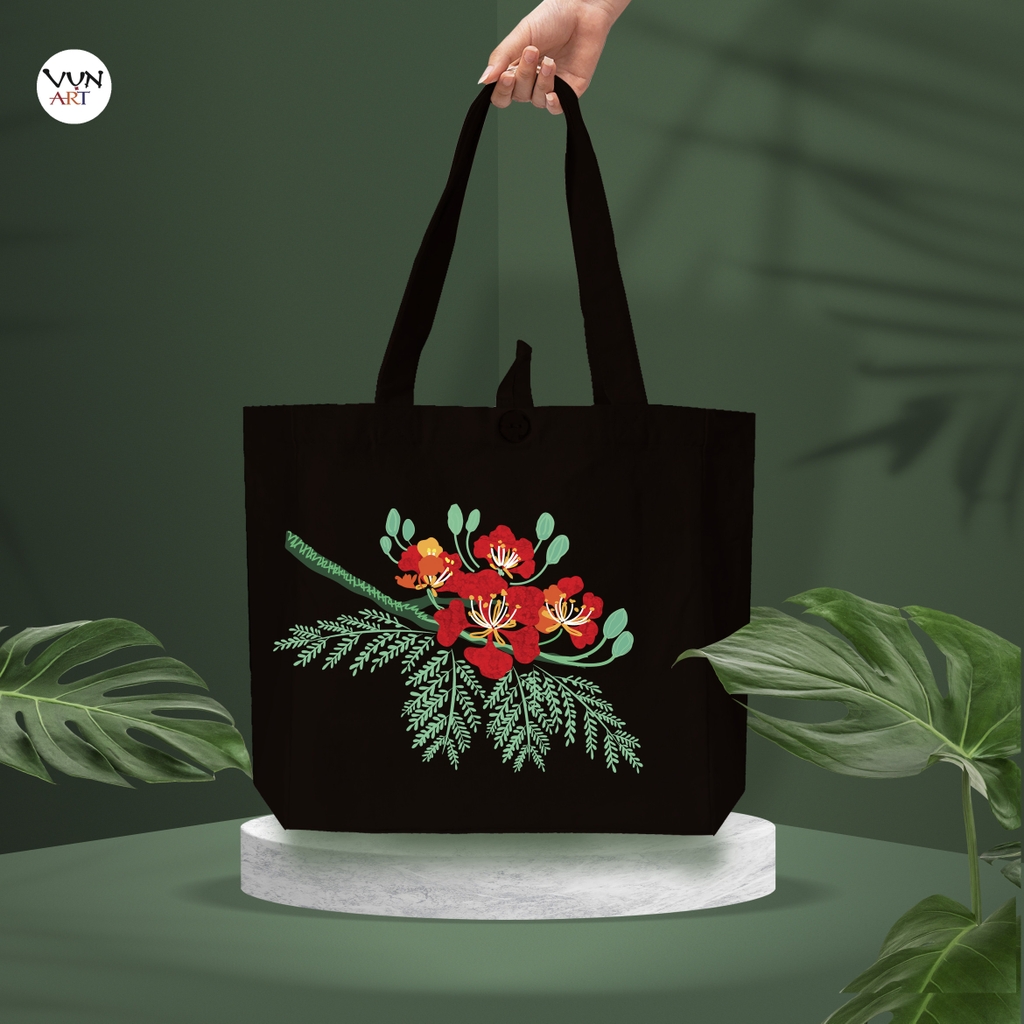 Túi Tote vải canvas hình hoa