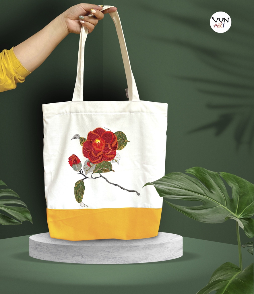 Túi Tote vải canvas hình Hoa & Chim