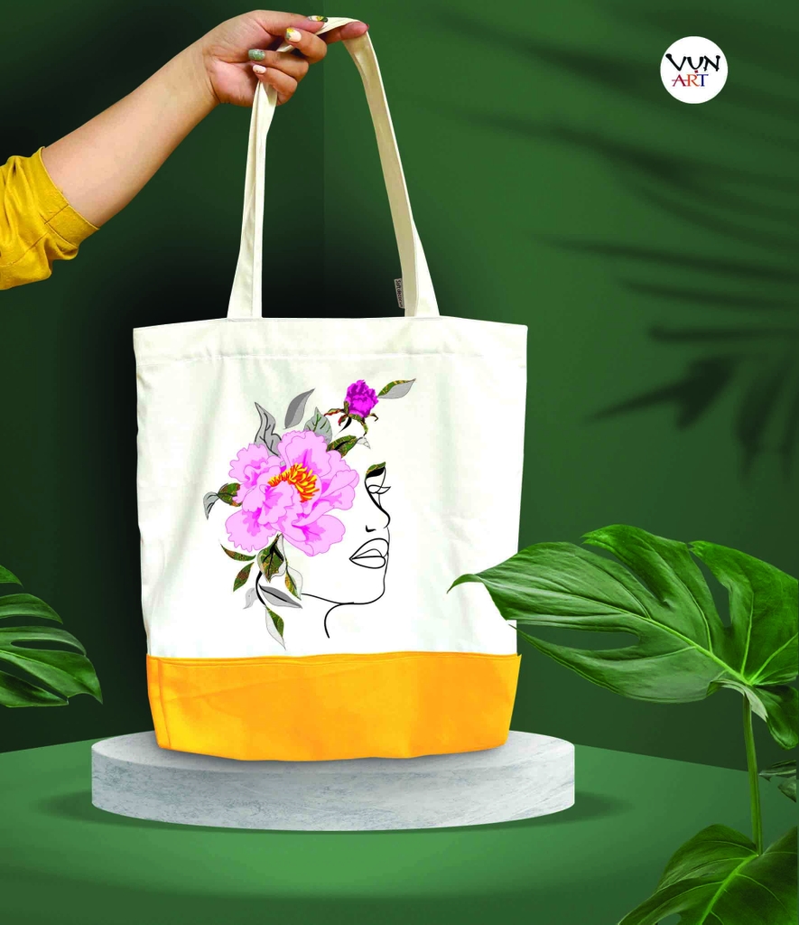 Túi Tote vải canvas Cô gái & hoa