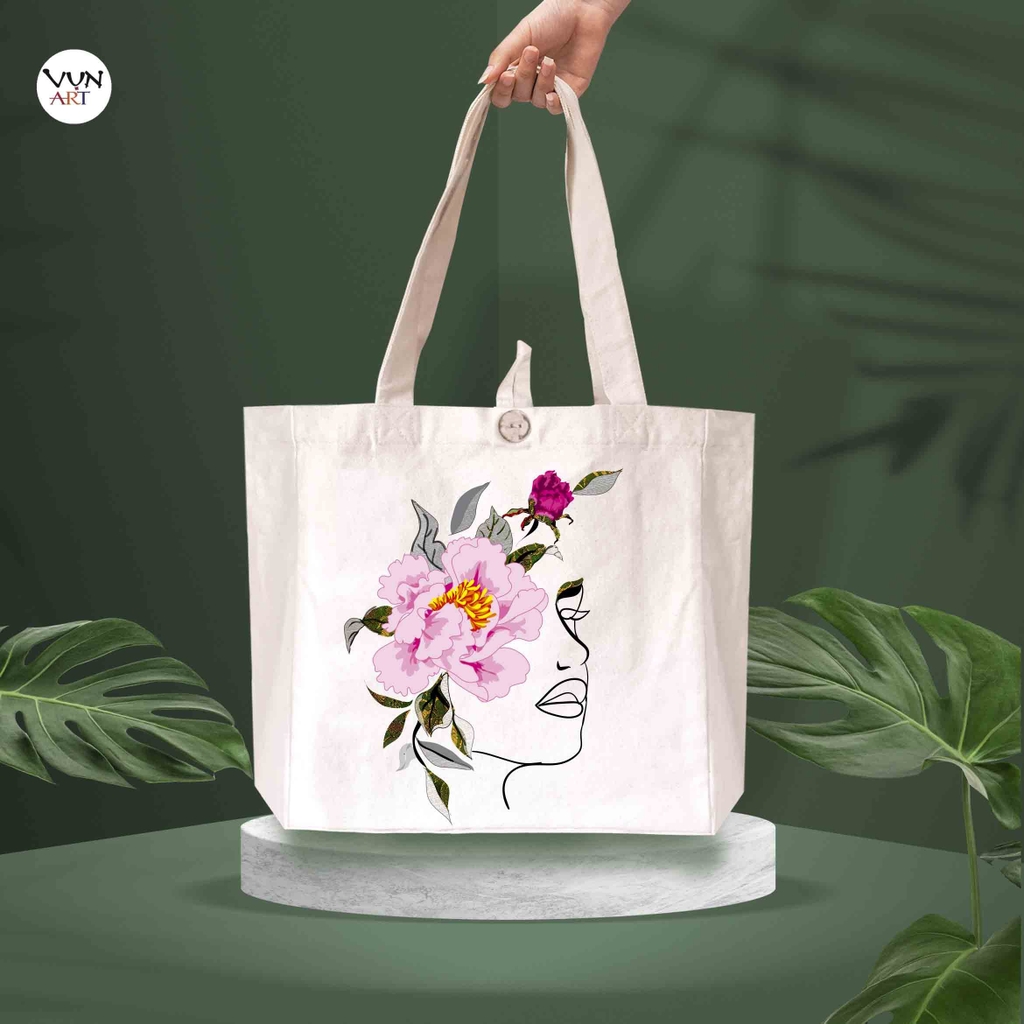 Túi Tote vải canvas Cô gái & hoa