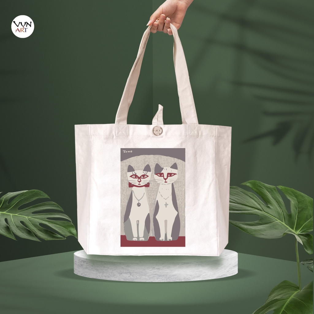 Túi Tote vải canvas hình con mèo