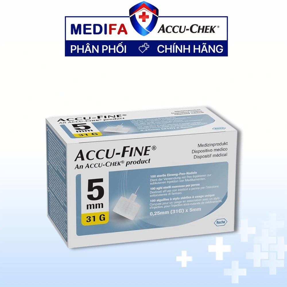 Hộp 100 Đầu Kim Bút Tiêm Insulin ACCU-FINE® 31Gx5mm ACCU-CHEK®