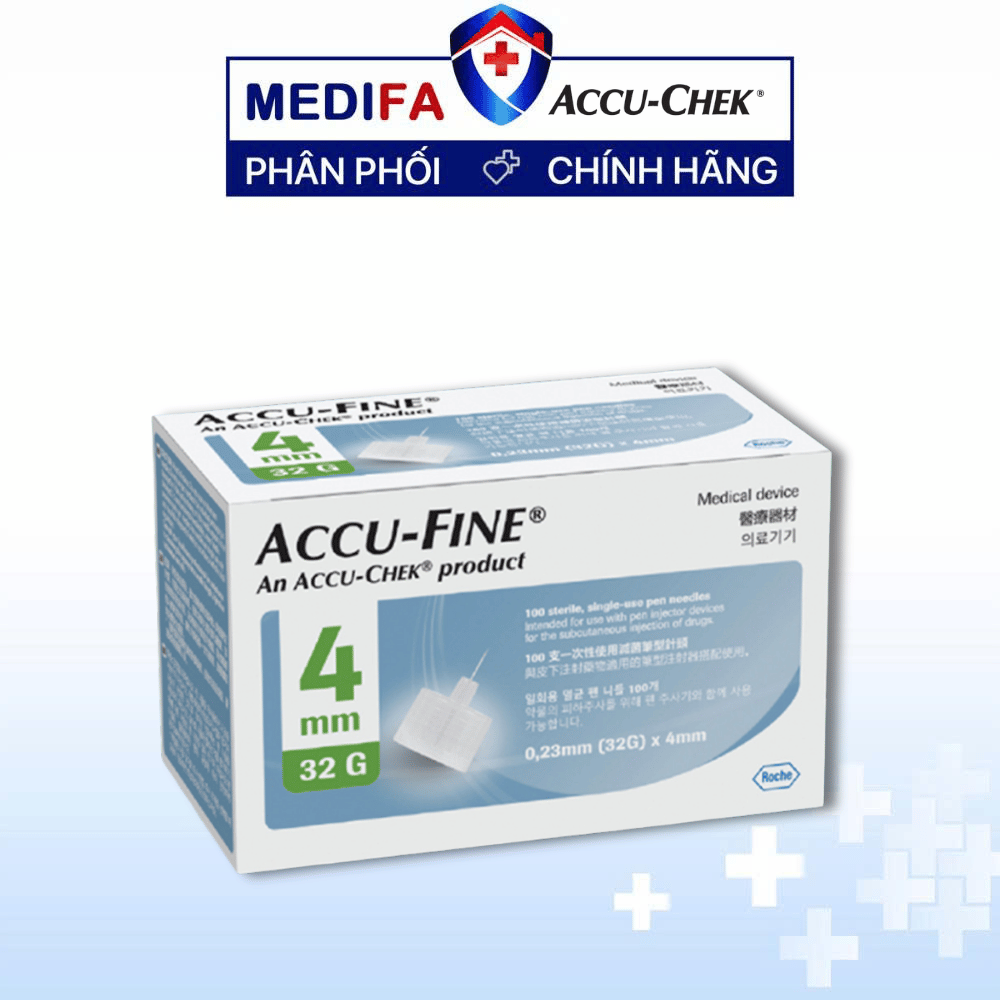 Hộp 100 Đầu Kim Bút Tiêm Insulin ACCU-FINE® 32Gx4mm ACCU-CHEK®