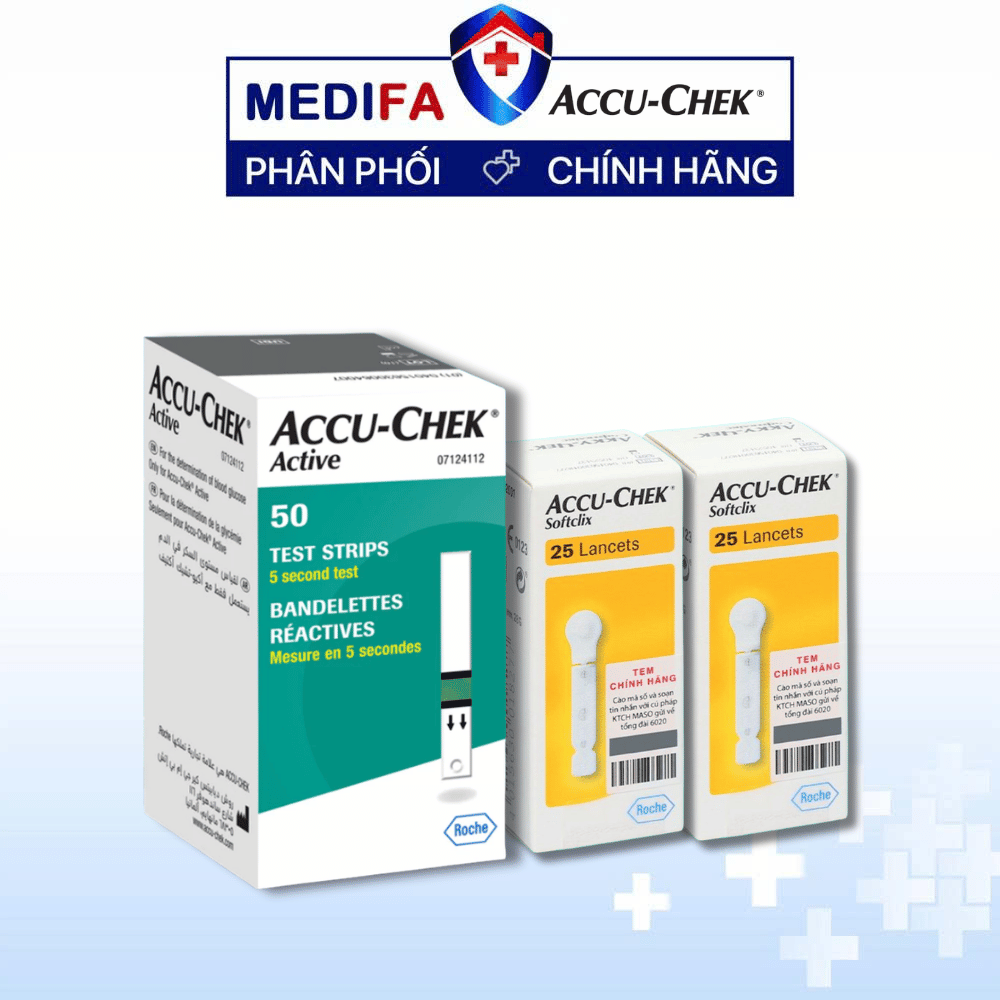 [COMBO] 50 Que Thử Đường Huyết ACCU-CHEK® Active & 50 Kim Lấy Máu ACCU-CHEK® SoftClix