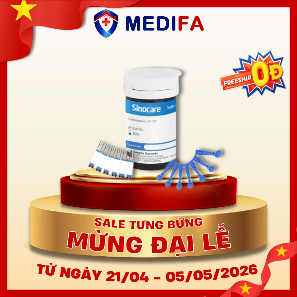 [COMBO] Lọ 25 Que Thử Đường Huyết Sinocare Safe Accu & 25 Kim Lấy Máu
