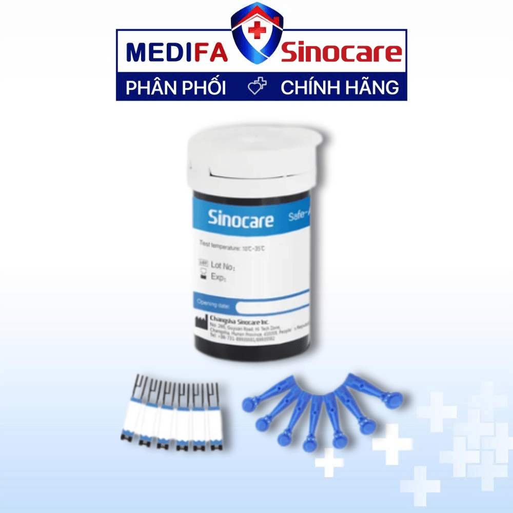 [COMBO] Lọ 25 Que Thử Đường Huyết Sinocare Safe Accu & 25 Kim Lấy Máu