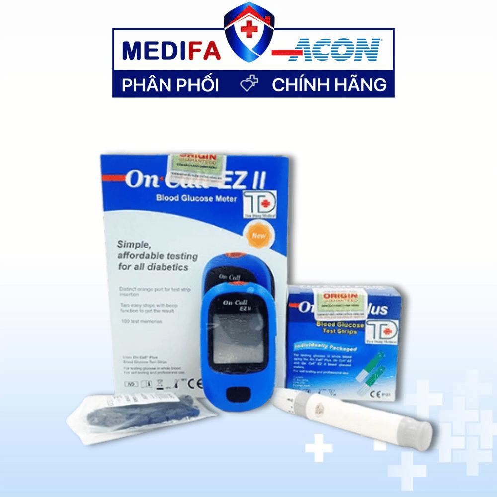 [COMBO] Máy Đo Đường Huyết On Call EZ II (MMOL/L) Kèm Hộp Lọ 25 Que Thử, 100 Kim On Call
