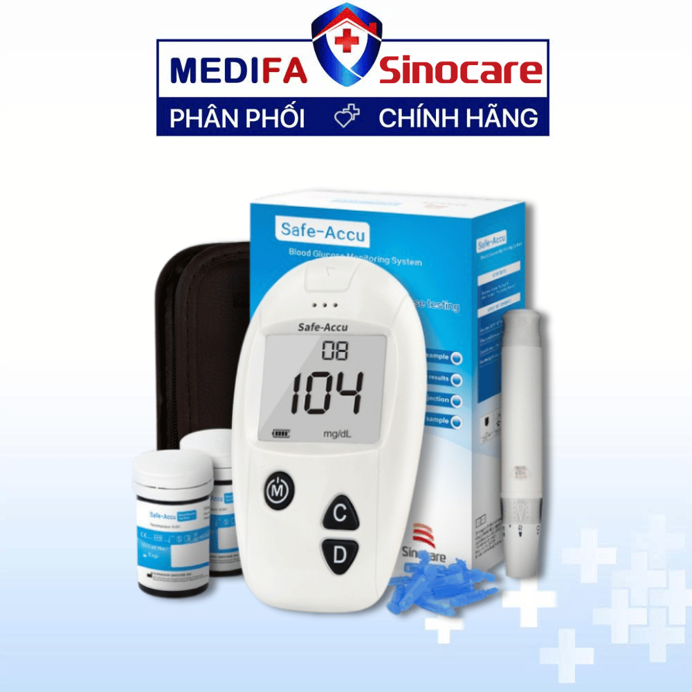 [COMBO] Máy Đo Đường Huyết Sinocare Safe Accu (MMOL/L) Kèm 50 Que Thử & 50 Kim Lấy Máu