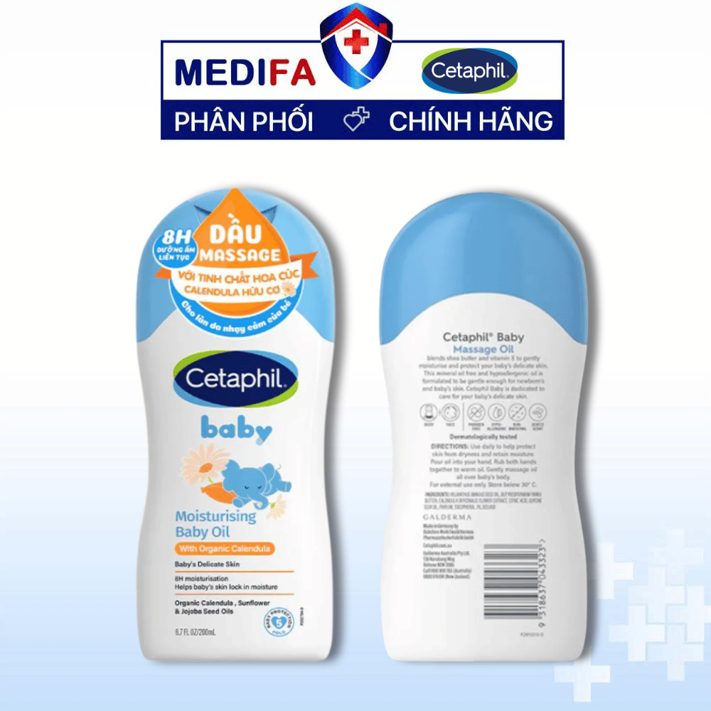 Dầu massage dưỡng ẩm thư giãn cho bé Cetaphil Baby Moisturising Baby Oil With Organic Calendula 200ml