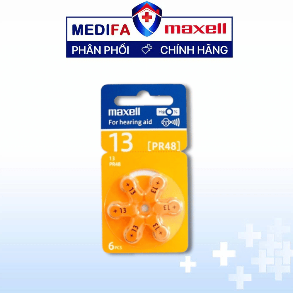 Pin MAXELL 13 (PR48) cho máy trợ thính HB-23P - Vỉ 6 viên