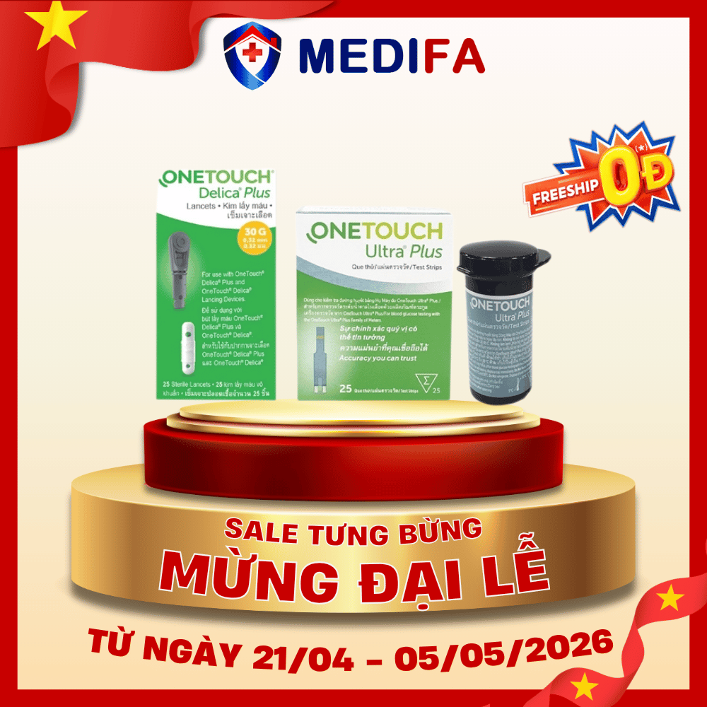 [COMBO] Hộp 25 Que Thử Đường Huyết OneTouch Ultra Plus & Hộp 25 Kim Lấy Máu