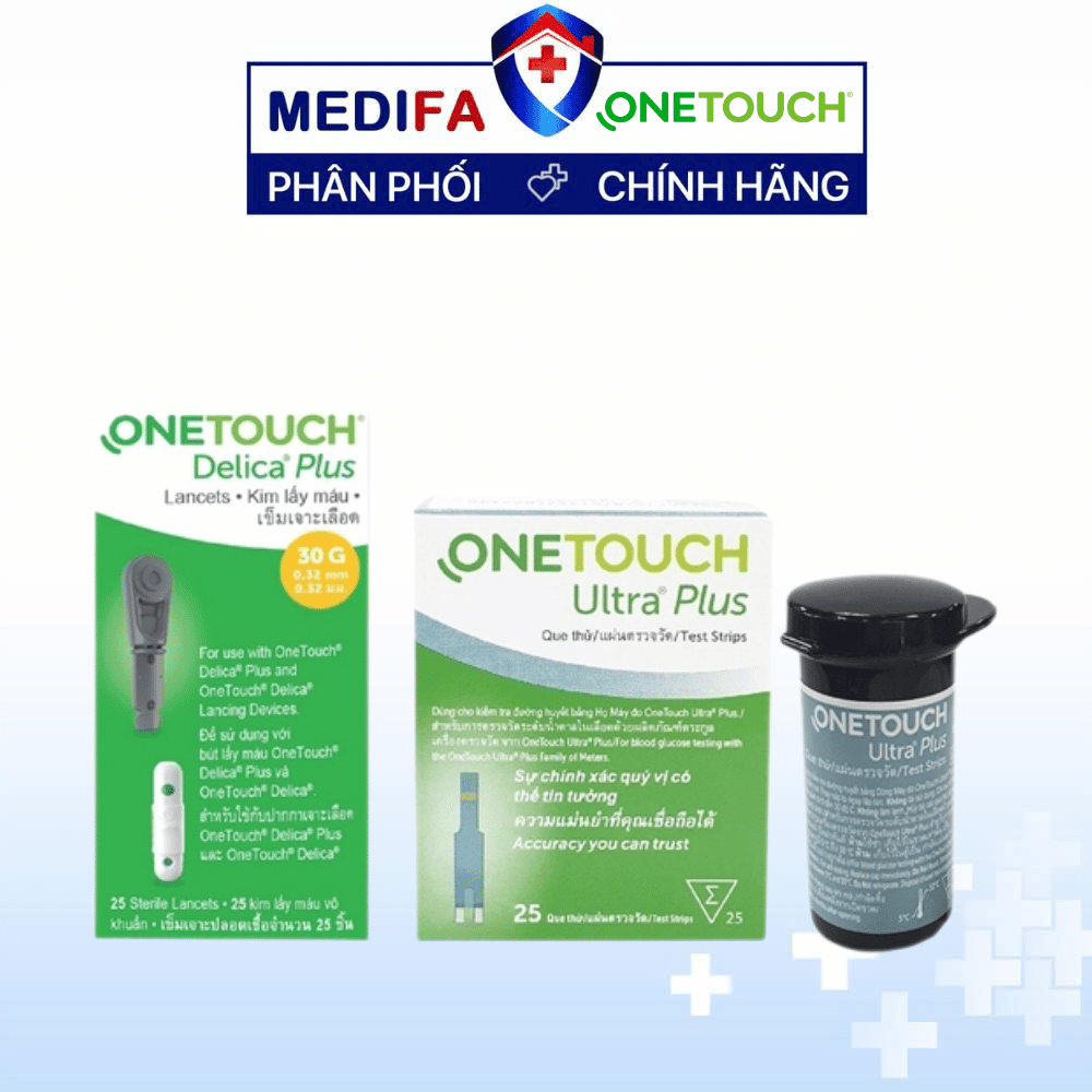 [COMBO] Hộp 25 Que Thử Đường Huyết OneTouch Ultra Plus & Hộp 25 Kim Lấy Máu