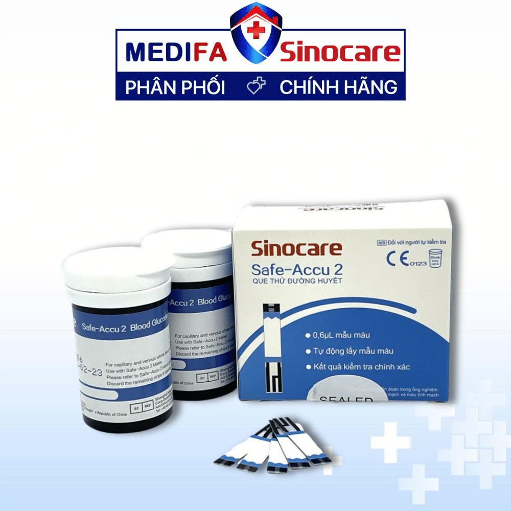 [COMBO] Hộp 50 Que Thử Đường Huyết Sinocare Safe Accu 2 & 50 Kim Lấy Máu