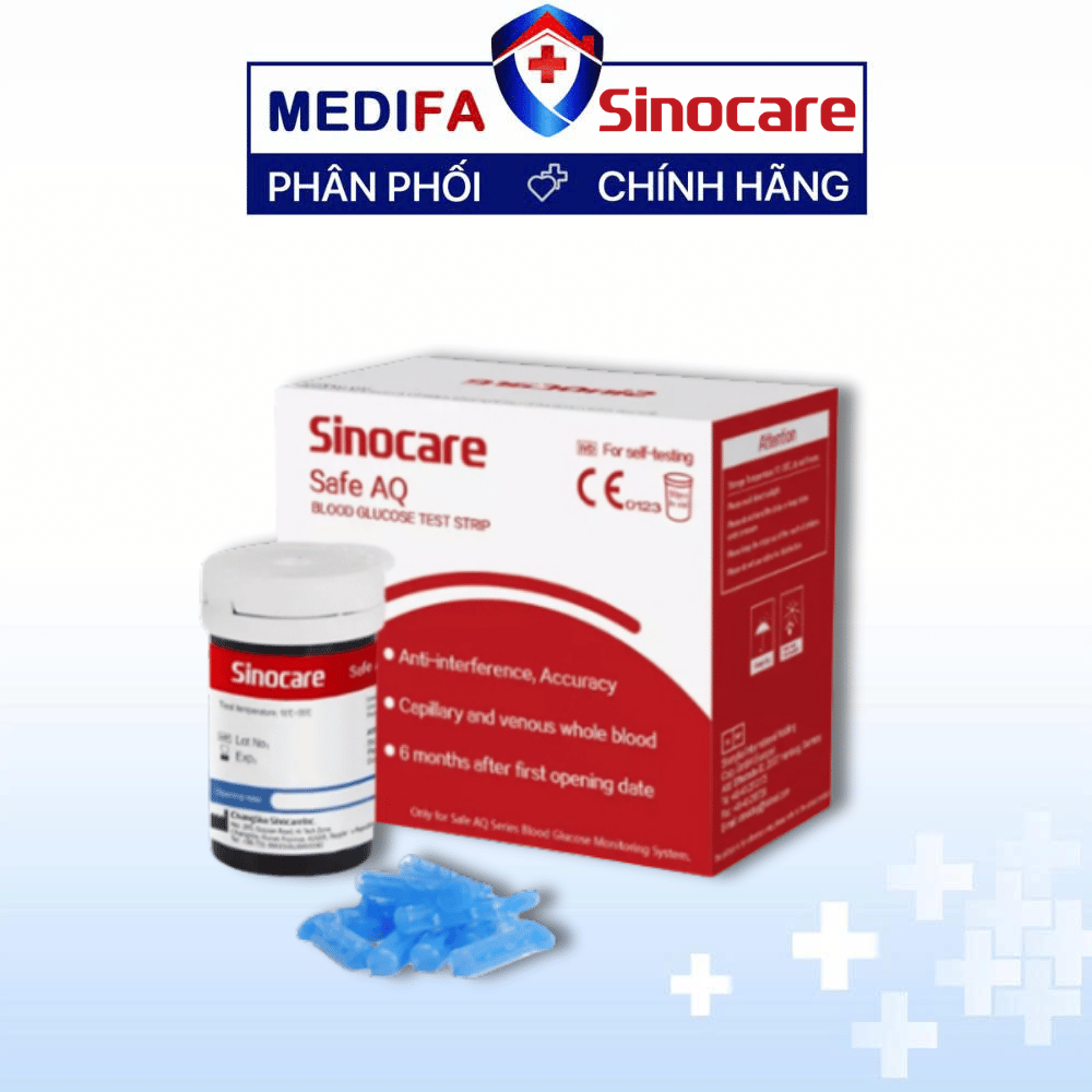 [COMBO] Hộp 50 Que Thử Đường Huyết Sinocare Safe AQ Smart Kèm 50 Kim