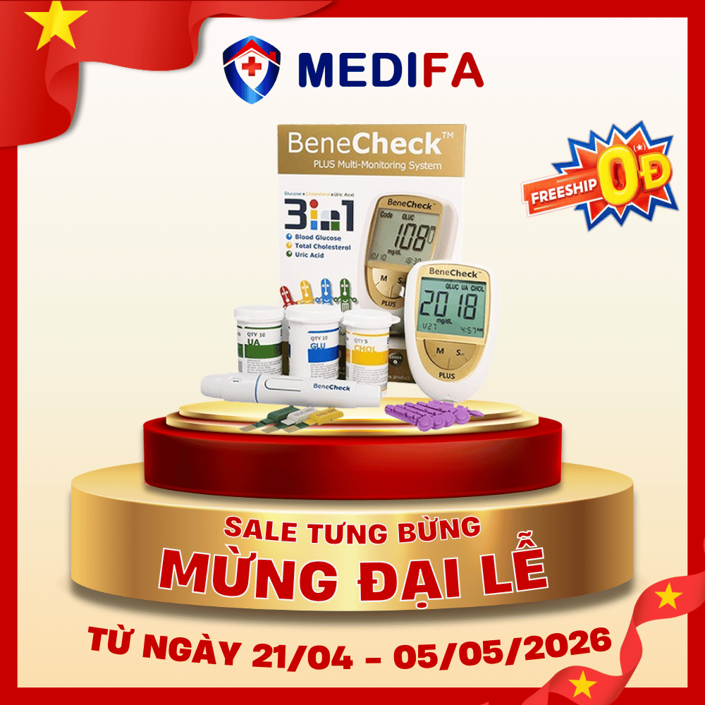 Máy đo 3 in 1 đường huyết, mỡ máu, gout BeneCheck - Trọn bộ