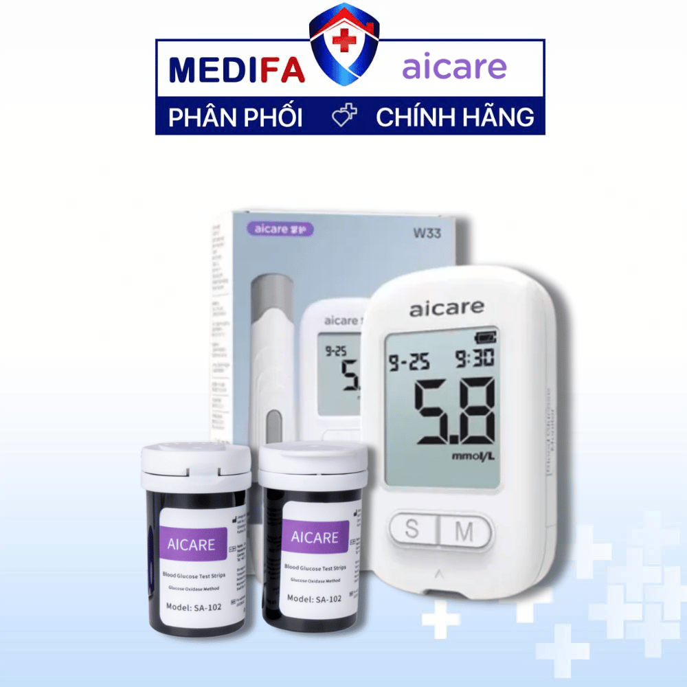 Máy Đo Đường Huyết AiCare W33 Kèm 25 Que & 50 Kim
