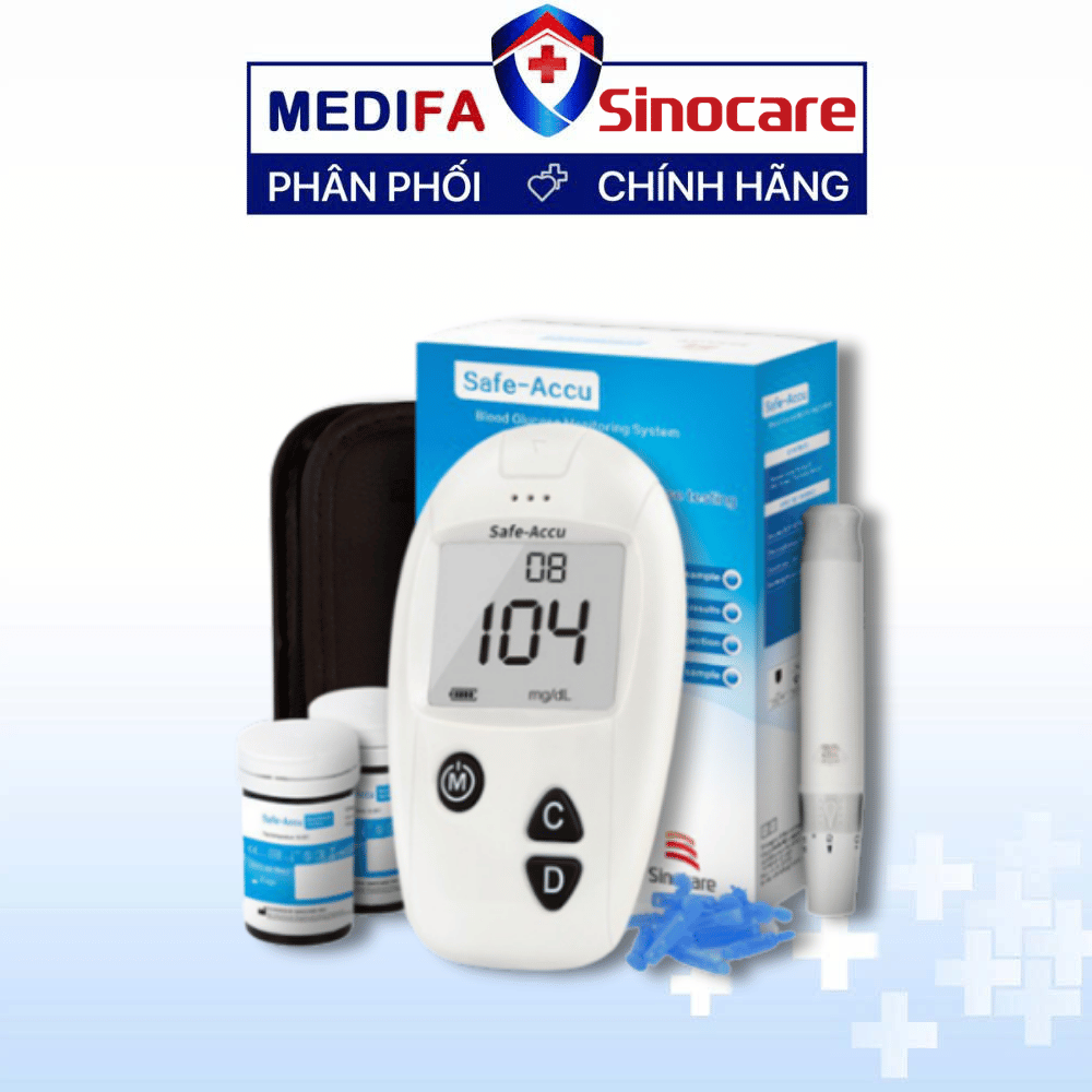 [COMBO] Máy Đo Đường Huyết Sinocare Safe Accu (MMOL/L) Kèm 25 Que Thử & 25 Kim Lấy Máu