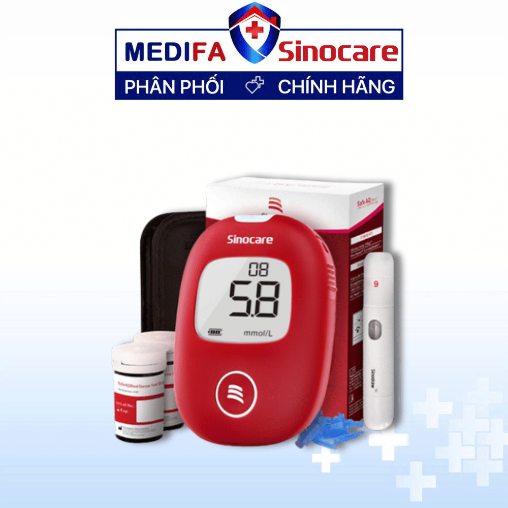 [COMBO] Máy Đo Đường Huyết Sinocare Safe AQ Smart (MMOL/L) Kèm 50 Que Thử & 50 Kim Lấy Máu