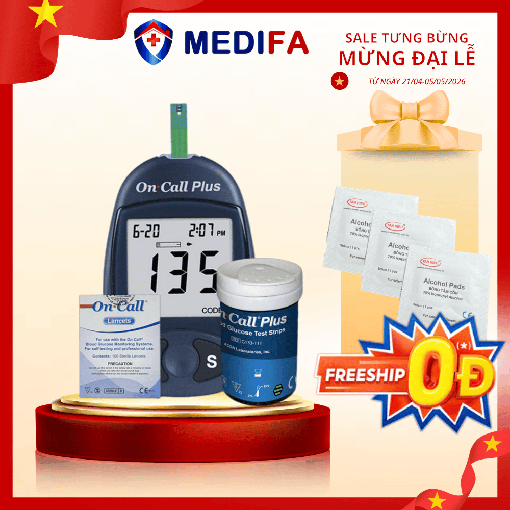 [COMBO] Máy Đo Đường Huyết On Call Plus (MMOL/L) Kèm Hộp 25 Que Thử, 100 Kim On Call