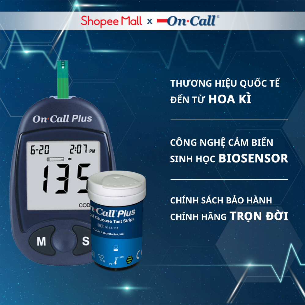 [COMBO] Máy Đo Đường Huyết On Call Plus (MMOL/L) Kèm Hộp 25 Que Thử