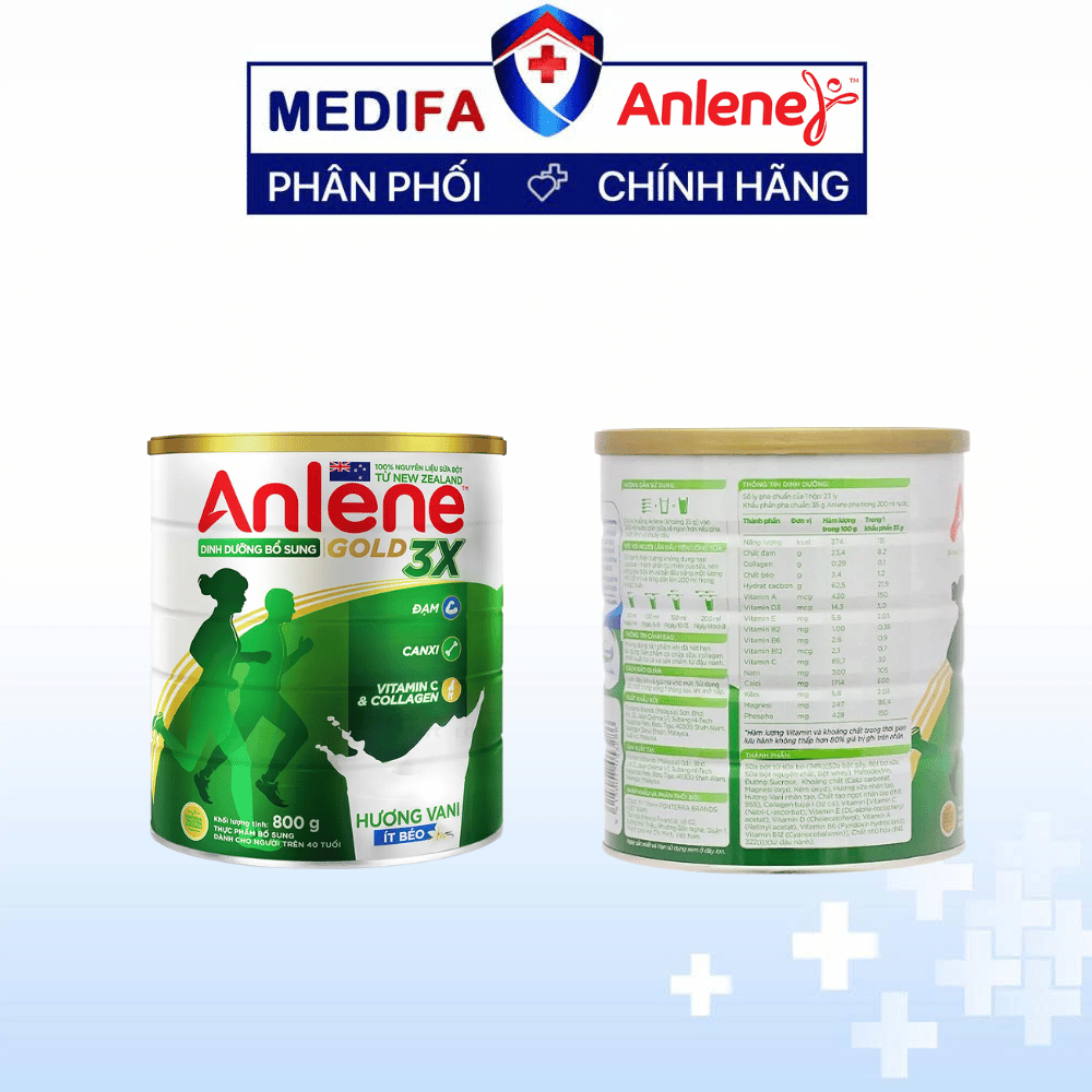 Sữa Bột Anlene Gold 3X Movepro Vani Hộp Thiếc 800g