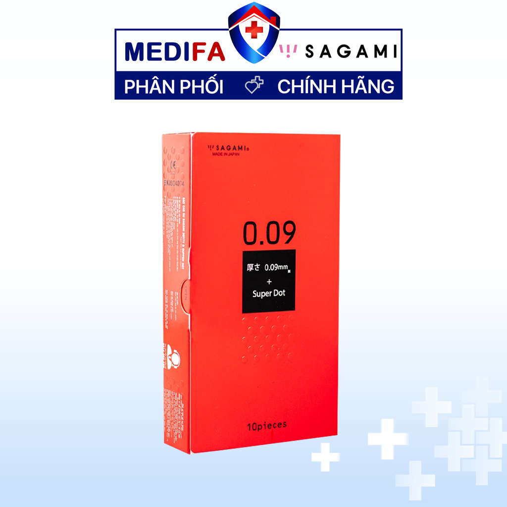 Hộp 10 chiếc bao cao su Sagami Super Dot 0.09