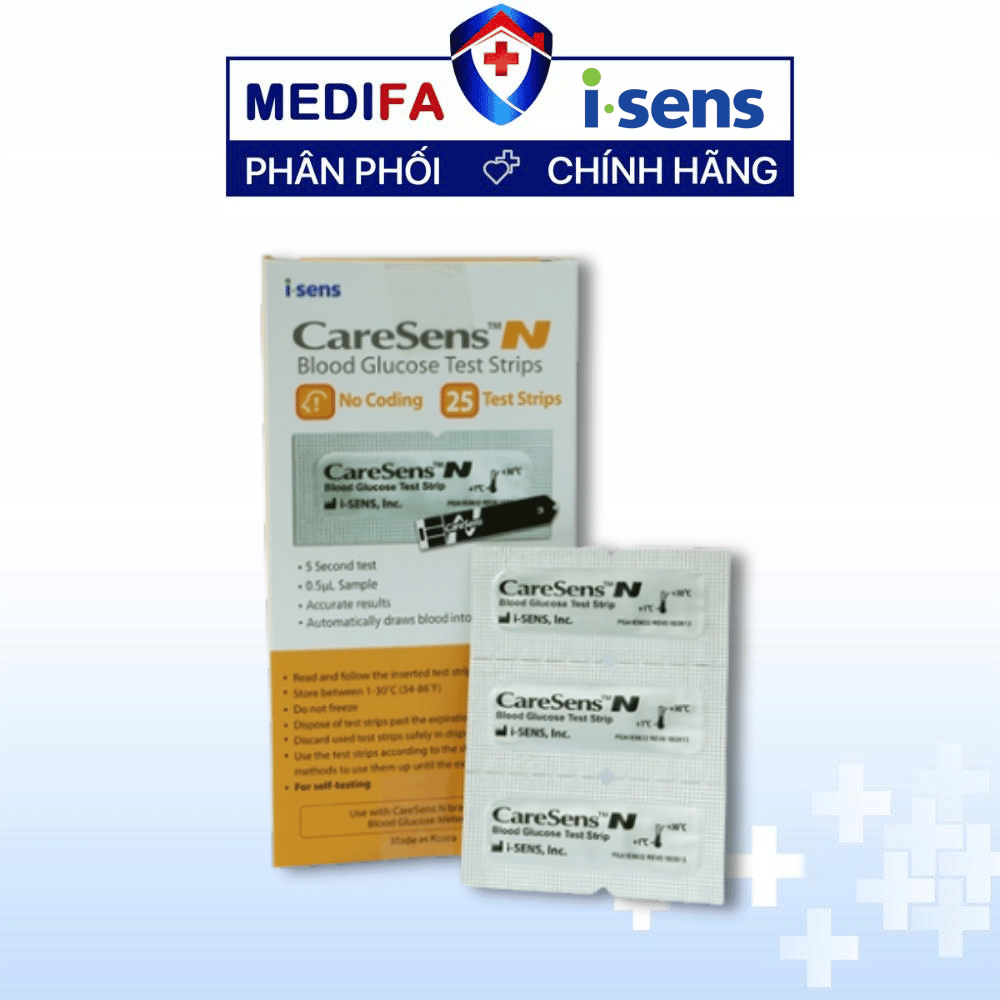Vỉ 25 Que Thử Đường Huyết Caresens N