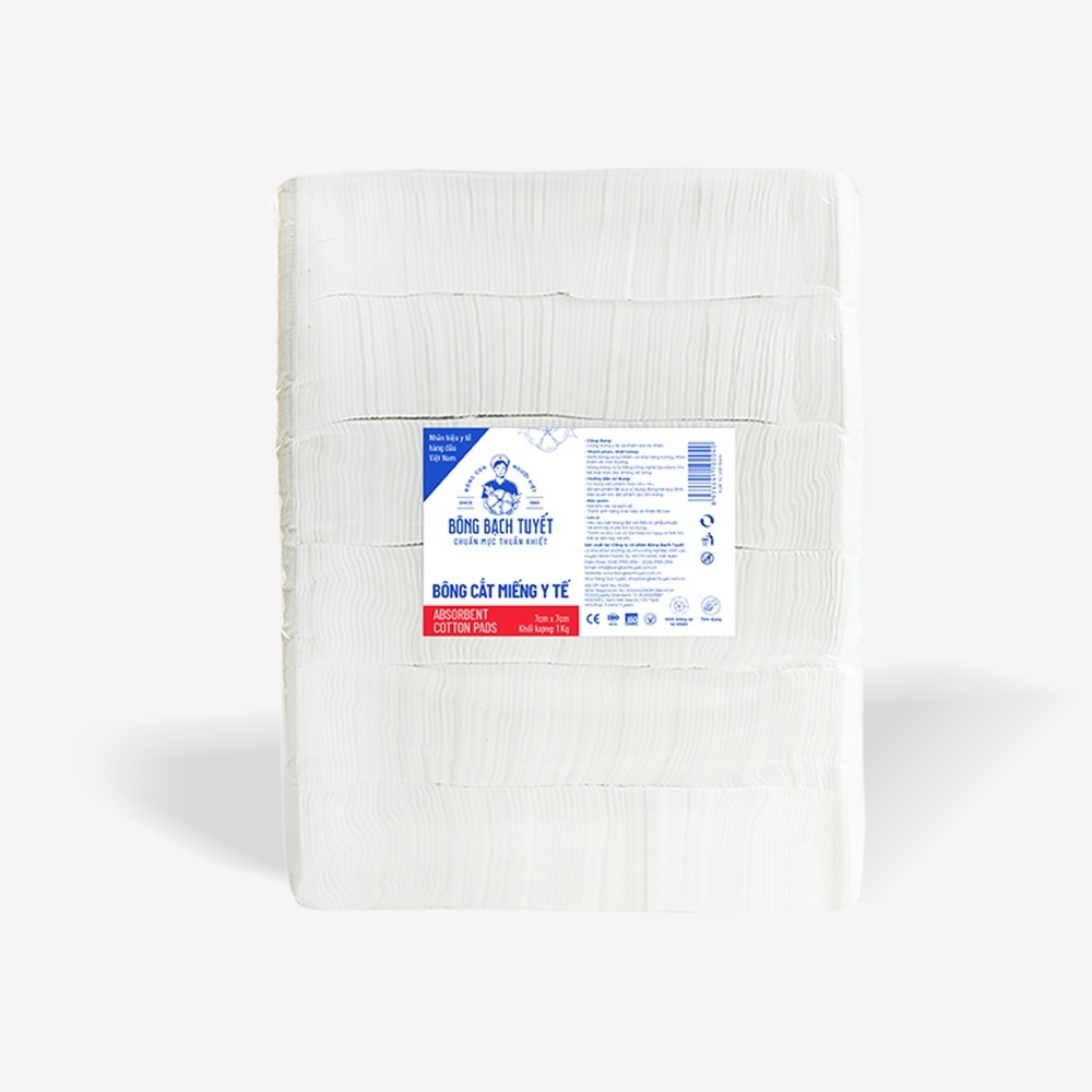 Túi 1kg bông y tế cắt sẵn Bạch Tuyết 10cm*10cm